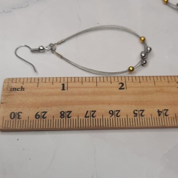 Silver Tone Wire Beaded Teardrop Dangle Earrings - Picture 6 of 7